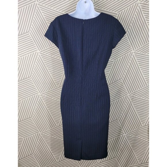 Vintage Sheath Suit Dress Size 8 Alt party Lace Up Navy Pin Stripe Career Goth - Picture 4 of 5